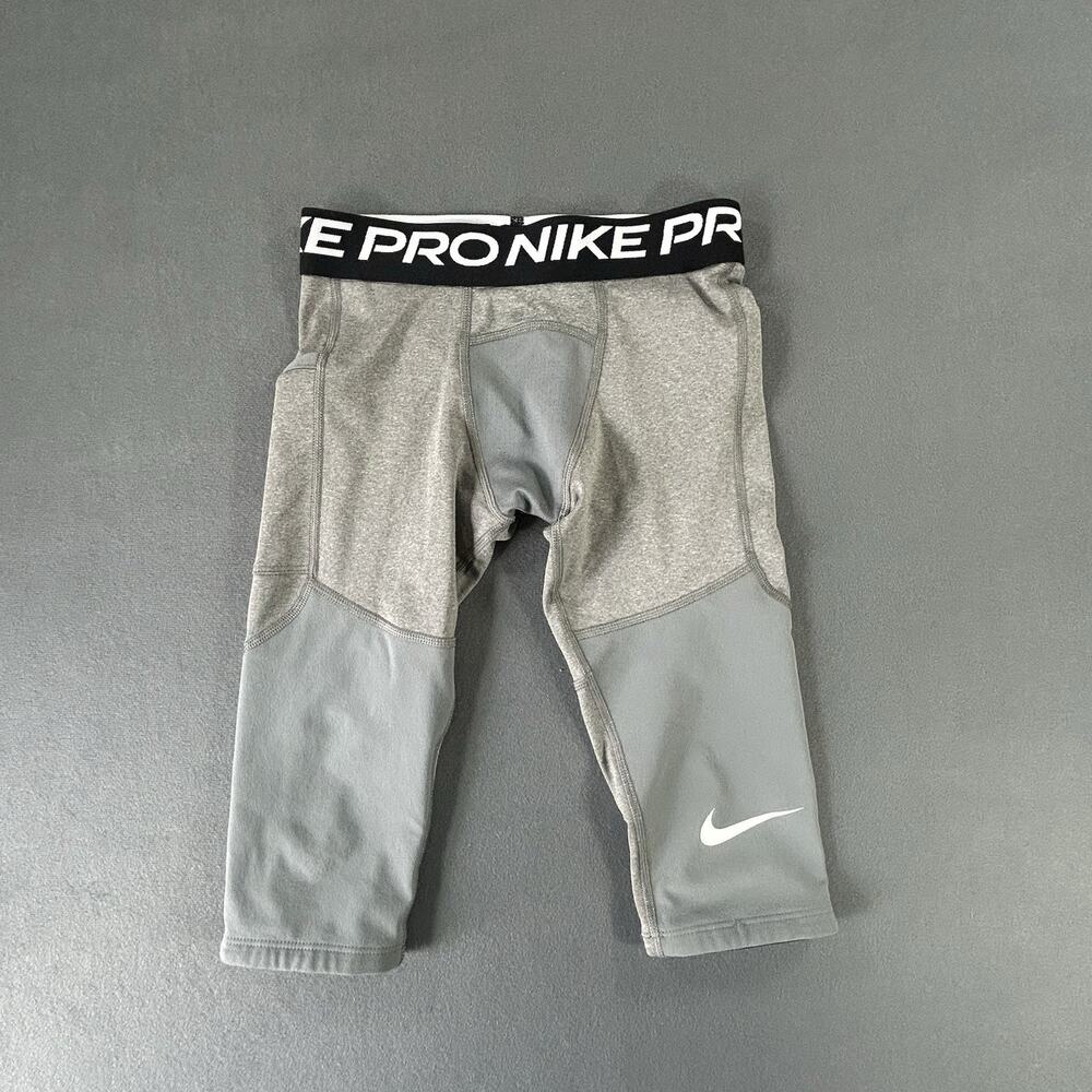 Nike Pro Training Cropped Leggings Pants Grey Athletic DM8542-091 Boys Size XS